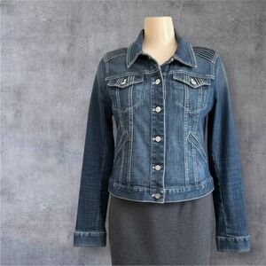 White House Black Market Denim Jean Jacket Womens Size 8 Blue Button Up